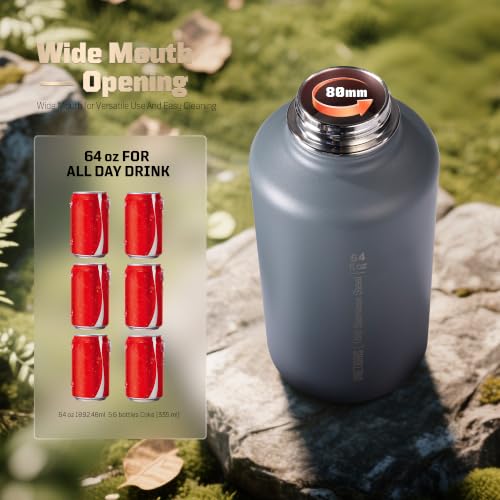 ONETIGRIS 64oz Tactical Insulated Water Bottle with 3 Lids & MOLLE Pouch - color: Gray