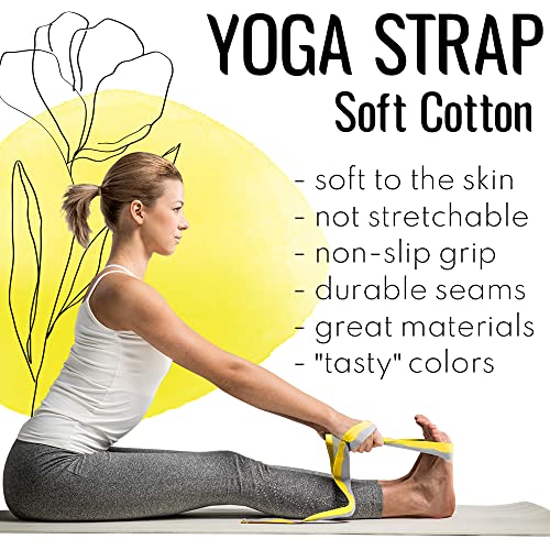TECEUM 2 IN 1 Yoga & Mat Strap for Stretching – Cotton – 6/8/10 ft - color: Yellow Gray, size: 6 ft