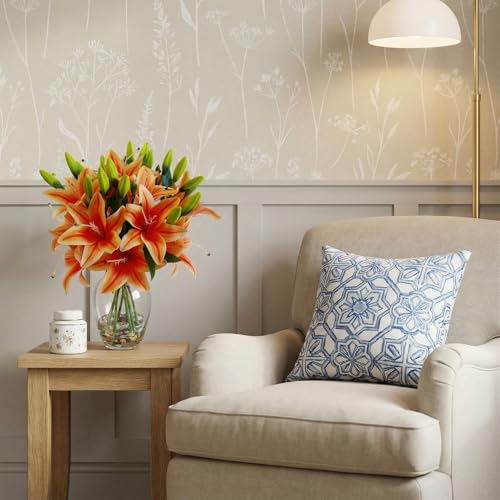 Garvee Tiger Lily Artificial Flowers, Lifelike Fake Lilies in Vase with Faux Water, Artificial Floral Arrangements for Home Office Anniversary, Birthday & Special Occasions Decor, Orange