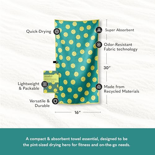 Nomadix Pickleball Towel, Microterry Quick-Dry Sweat and Sport Towel, Odor-Resistant, Ultra Absorbent, Sand and Hair Resistant, Lightweight Recycled Material, Durable, 30″×16″ (Green) - color: Green