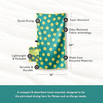 Nomadix Pickleball Towel, Microterry Quick-Dry Sweat and Sport Towel, Odor-Resistant, Ultra Absorbent, Sand and Hair Resistant, Lightweight Recycled Material, Durable, 30″×16″ (Green) - color: Green