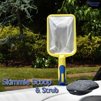 Scoop - Patented Handheld Skimmer with Fine Mesh Net for Spa, Hot Tub, Cold Plunge and Small Pool Cleaning - Lightweight and Durable with Powerful Suction Cup - Clean Out Filter (Yellow)