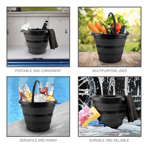 SIMPLEMADE Collapsible Bucket Cleaning Set - Includes 2 Foldable Buckets, Spray Bottle, Rag, Scrubbing Brush and Sponge - Holds Up to 10 liters, Easy Storage, All-Purpose Cleaning Solution