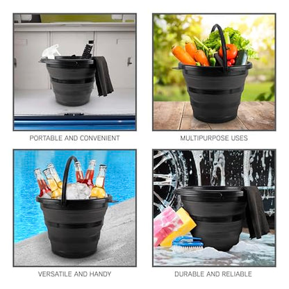 SIMPLEMADE Collapsible Bucket Cleaning Set - Includes 2 Foldable Buckets, Spray Bottle, Rag, Scrubbing Brush and Sponge - Holds Up to 10 liters, Easy Storage, All-Purpose Cleaning Solution