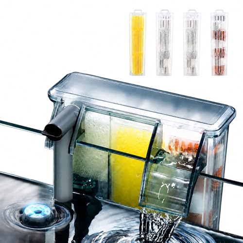 BONETAR Aquarium Filter for 5-15 Gallon Fish Tanks, Easy Change Replaceable Filter Cartridge, Customizable Media Chamber, Quiet Water Filtration for Freshwater & Saltwater Aquariums
