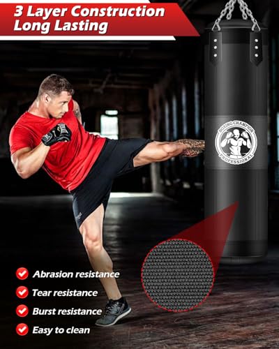 Punching Bag for Adults, 4FT PU Heavy Boxing Bags with Chain Ceiling Hook - style: Strong man