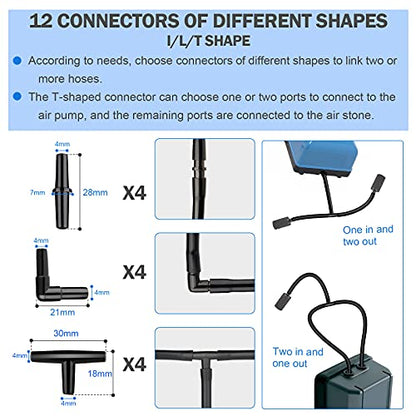 aquarium air pump accessories set-9.84/26.25/101.71 feet aquarium airline tubing hose,check valves,air stones and connectors of I,L,T shape (26.25 feet hose 8 stone 8 check valve 12 connector) - size: 26.25 feet hose 8 stone 8 check valve 12 connector