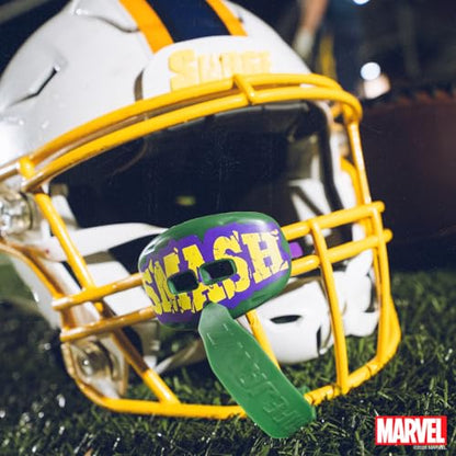Marvel Hulk Lip Guard, Football Mouth Guard with Detachable Strap | One Size, Green Adult & Youth Breathable Lip Protector with Helmet Strap, Flag Football & Lacrosse - color: Hulk