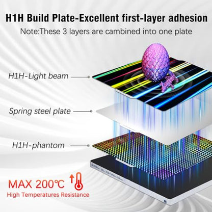 JUUPINE 3D Printer H1H Build Plate for Bambu Lab P2S/X2D/A1/X1C/X1/X1E/P1P/P1S Holographic Carbon Plate 257x257mm Smooth Textured PEI Spring Steel Plate Removable Platform (Light Beam +Phantom)
