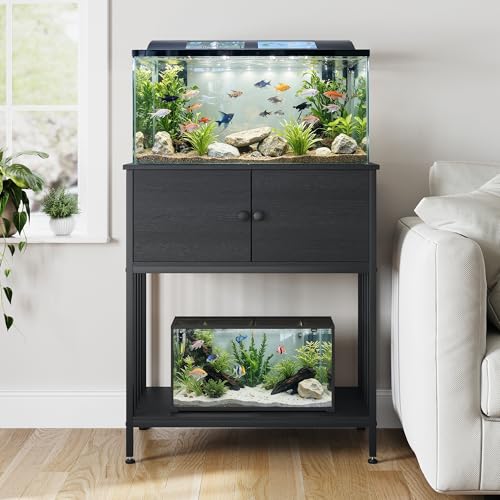 20-29 Gallon Aquarium Stand Metal Frame Fish Tank Stand with Cabinet Storage,for 20 Gallon Long Aquarium,29.5" L*16.5" W Tabletop,500LBS Capacity,Black