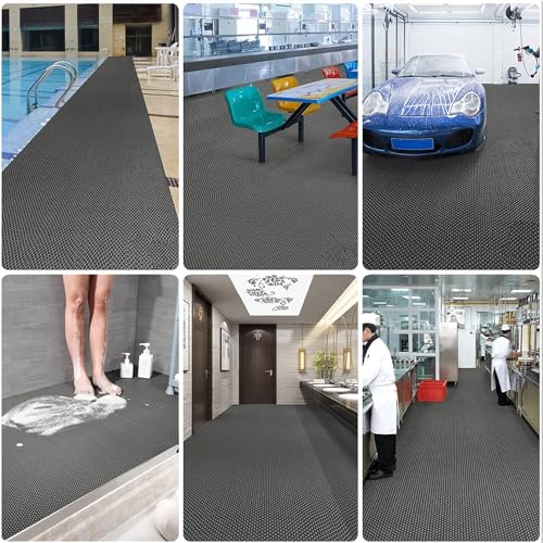 PVC Drainage Floor Mat 3X10 FT Non-Slip Commercial Wet Area Mat for Outdoor and Indoor Restaurant Kitchen Bar Swimming Pool Splash Matting Water Drain Flooring Mat,Grey