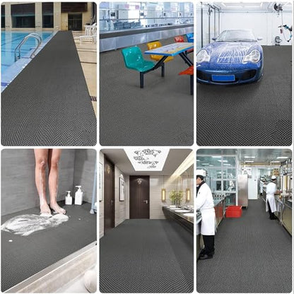 PVC Drainage Floor Mat 3X10 FT Non-Slip Commercial Wet Area Mat for Outdoor and Indoor Restaurant Kitchen Bar Swimming Pool Splash Matting Water Drain Flooring Mat,Grey