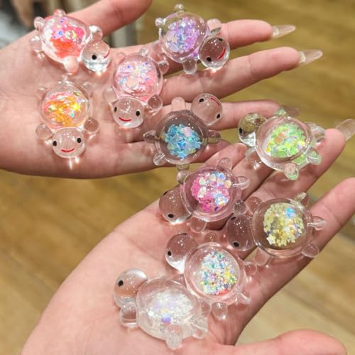 10PCS Phosphorescent Turtle Figurines - Glitter Resin Decor for Aquariums & Night Gardens | Mini Landscape Accents