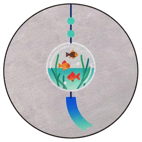 Fishbowl Chandelier Soft Round Office Chair Mat for Hardwood Floors, Windchime Aquarium Style Non-Slip Protector for Rolling Chairs,Protect The Floor from Scratches, Blue Diameter 35.4 in