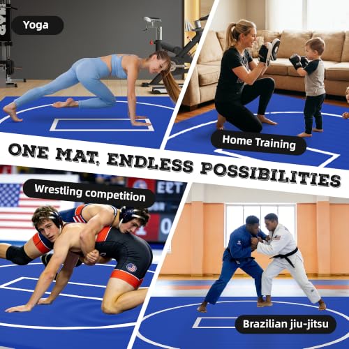 Wrestling Mat for Home Training BJJ MMA Jiu Jitsu Roll Up Mat - color: Blue, size: 8FTx8FTx1.25inch