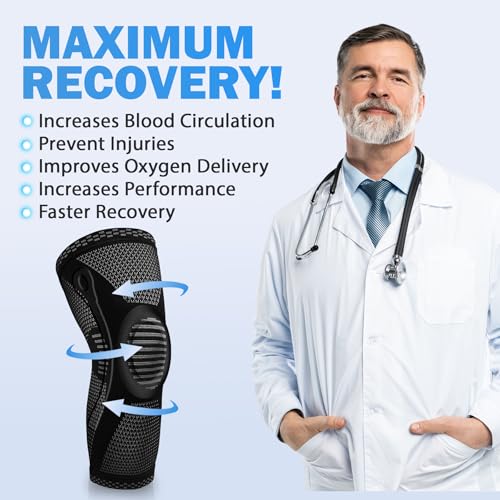 POWERLIX Knee Compression Brace with Support & Silicon Pad for Pain Relief | Best Knee Brace for Men & Women, support for Running, Basketball, Weightlifting, Gym, Workout, Sports