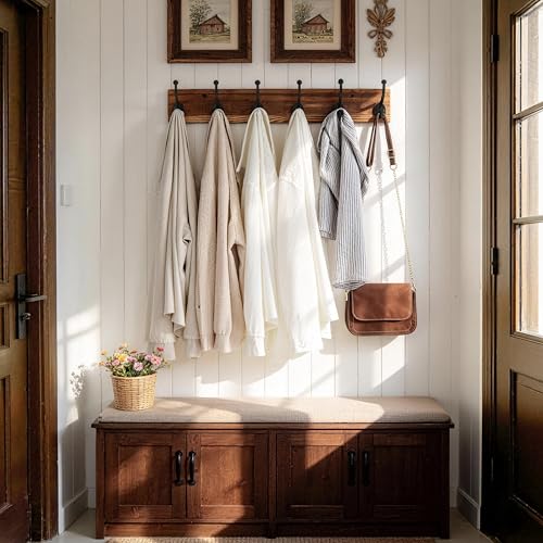 WEBI Rustic Coat Rack Wall Mount,24" Long 6 Cast Iron Coat Hooks Wall Mounted,Heavy Duty Wood Wall Coat Hanger Hooks for Hanging Coats,Jacket,Clothes,Backpack,Farmhouse,Brown,2 Packs - color: Brown, size: 24 Inch(2 Packs)