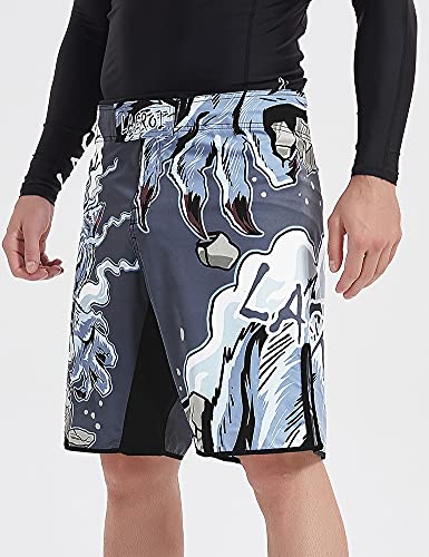 LAFROI Mens MMA Cross Training Boxing Shorts Trunks Fight Wear with Drawstring and Pocket-QJK01 - color: La Werewolf, size: Medium