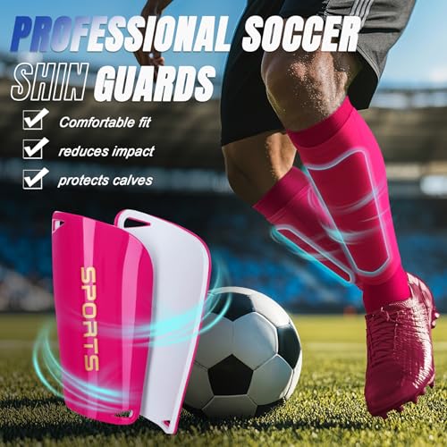 XZQTIVE Soccer Shin Guards with Shin Sleeves and Soccer Socks, Football Shin Pads Set for Kids Youth and Adult - color: pink, size: L(Youth/Adult)