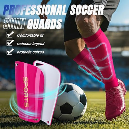 XZQTIVE Soccer Shin Guards with Shin Sleeves and Soccer Socks, Football Shin Pads Set for Kids Youth and Adult - color: pink, size: L(Youth/Adult)