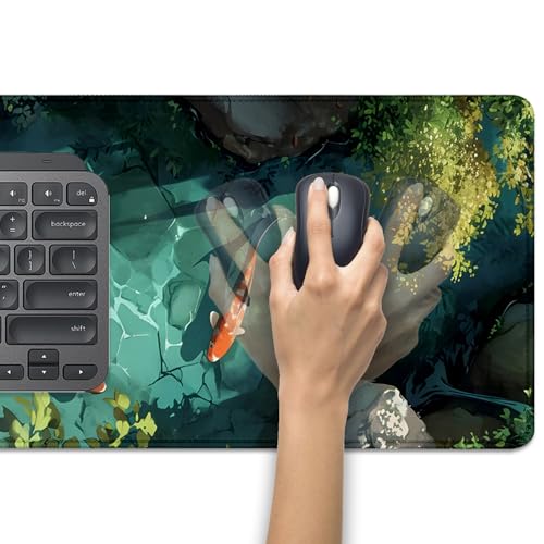 Japanese Koi Carp Fish Desk Pad Mouse Pad,Large Gaming Mouse Mat with Stitched Edges,Non-Slip Rubber Base Mous Mat for Office,Computer,Keyboard,Laptop and Home Desk Pad(27.5X11.8 in) - color: Koi in Water