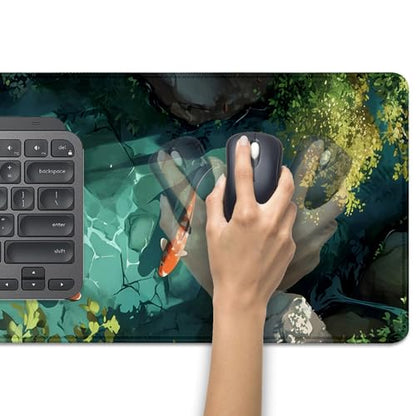 Japanese Koi Carp Fish Desk Pad Mouse Pad,Large Gaming Mouse Mat with Stitched Edges,Non-Slip Rubber Base Mous Mat for Office,Computer,Keyboard,Laptop and Home Desk Pad(27.5X11.8 in) - color: Koi in Water
