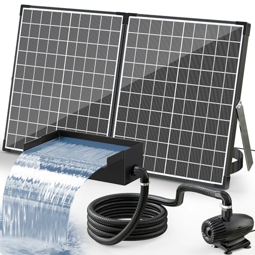 Solar Pond Waterfall Spillway Kit, 55W Folding Solar Panel & Pond Pump Included, DIY Water Feature for Garden, Balcony, Indoor Aquarium & Small Ponds-P5552 - size: Solar Powered 55W
