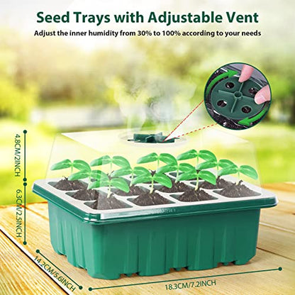 10 Pack Seed Starter Tray Kit, 120 Cells Seedling Starter Trays with Humidity Dome and Base Greenhouse Growing Trays, Reusable Seed Germination Seedling Tray with Garden Tools Labels (Green) - color: Green, size: 10 pack