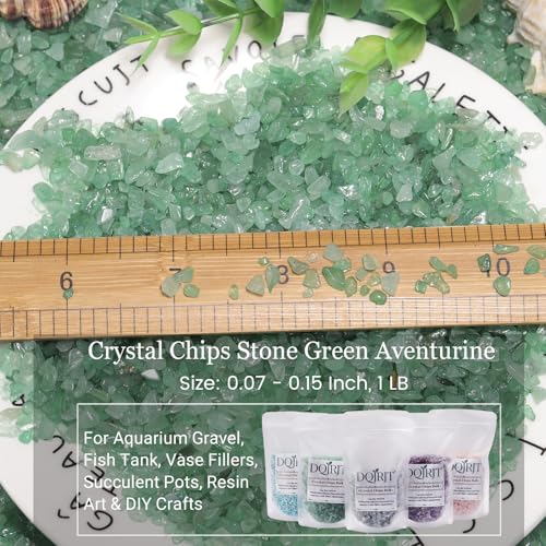 1LB Crystal Chips Stone Crushed Quartz Tumbled 3-5mm Undrilled Mini Irregular Shaped Decorative Rocks for Aquarium Gravel, Fish Tank,Vase Fillers,Succulent Pots (Green Aventurine, 1LB)