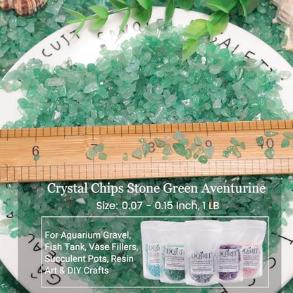 1LB Crystal Chips Stone Crushed Quartz Tumbled 3-5mm Undrilled Mini Irregular Shaped Decorative Rocks for Aquarium Gravel, Fish Tank,Vase Fillers,Succulent Pots (Green Aventurine, 1LB)