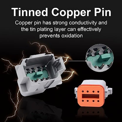 6Pack 3-Pin Waterproof DT Connector Male and Female Wire Connectors with 16AWG 105℃ 600V Wires and Heat Shrink Tubes, Applicable for Automotive Electrical Connections - size: 3-pion/6pack