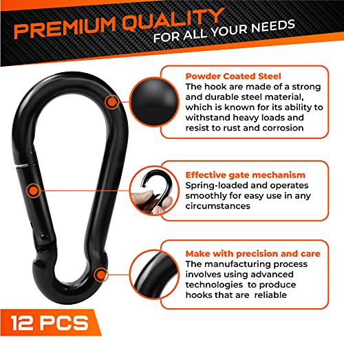 300LBS 2" Spring Snap Hooks Carabiner Clips - 12Pcs Heavy-Duty Utility Hook - size: 12Pcs 2In