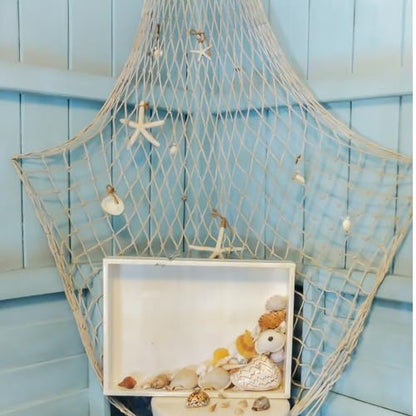 4 Pack Fish Net Decorative 80 x 40 Inch, Natural Cotton Fishing Net Wall Hanging Fishnet Decorations for Mermaid, Pirate, Nautical, Hawaiian, Under The Sea Themed Party Supplies, Beige