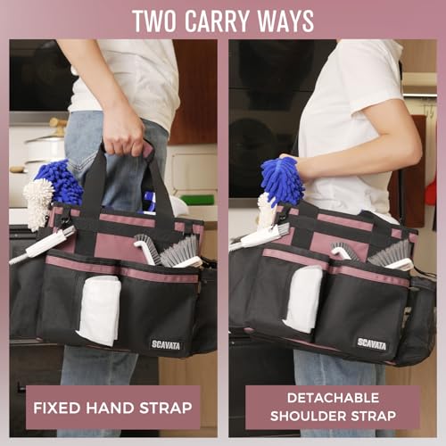Compact Wearable Cleaning Caddy, Small Cleaning Caddy Supplies Organizer with Handle & Shoulder Straps for Housekeepers, Under Sink & Car Cleaning Tool Organizers Bag (LotusPink) - color: LotusPink