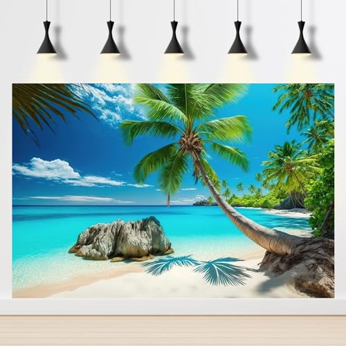 Ocean Beach Aquarium Background Tropical Beach Seascape Coconut Trees Terrarium Backgrounds Sunny Seabeach Coastal Landscape Fish Tank Background Blue Ocean Sandbeach Reptile Tank Backgrounds 24x12in