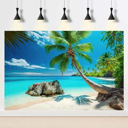 Ocean Beach Aquarium Background Tropical Beach Seascape Coconut Trees Terrarium Backgrounds Sunny Seabeach Coastal Landscape Fish Tank Background Blue Ocean Sandbeach Reptile Tank Backgrounds 30x12in