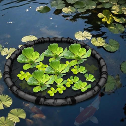 Floating Plant Protector for Ponds, Black Round Mesh Pond Corral with Lifting Ring, Fish Barrier & Floating Island Planter Ring, Protects Aquatic Plants from Birds (45cm/17.72inch)