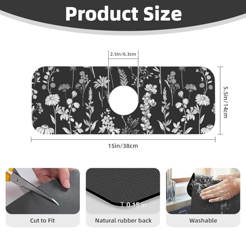 Faucet Draining Mat For Kitchen Sink, Wildflowers Plants Diatom Mud Absorbent Drain Pad For Bathroom Kitchen Sink Splash Guard Drying Mat - color: Wildflowers Plants