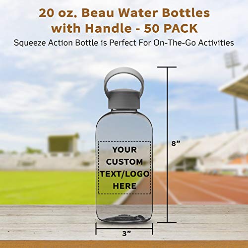 DISCOUNT PROMOS 50 Beau Water Bottles with Handle Set, 20 oz. - Customizable Text, Logo - Flexi-Grip, Plastic, Drinkware - Smoke - color: - Custom - Smoke, size: 50 bottles