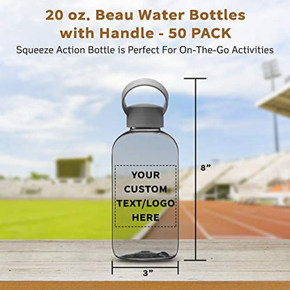 DISCOUNT PROMOS 50 Beau Water Bottles with Handle Set, 20 oz. - Customizable Text, Logo - Flexi-Grip, Plastic, Drinkware - Smoke - color: - Custom - Smoke, size: 50 bottles
