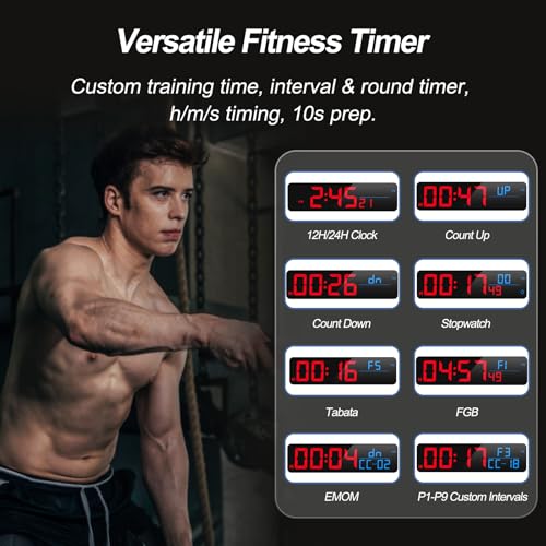 ANJANK 15" Large Gym Timer, LED Digital Wall Clock with Seconds, Timing for Workout, Interval & Rounds, Countdown/Up/Stopwatch/12-Level Volume, Remote Control for Home, Garage, Gym, Crossfit, Fitness - color: Blue + Red2