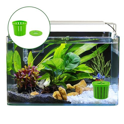 12 PCS Aquarium Plant Weights with Substrate, Anti-Floating Plastic Aquatic Plant Holder Baskets, Plant Fixed Ring Set for Fish Tank Landscaping Decoration, 1.65 x 1.47 Inch
