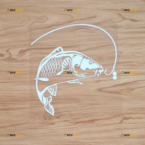 Fish Fishing Hook Sticker Decal Vinyl Love Fishing - White 8" - for Car Boat Laptop Cup No Background Die-Cut