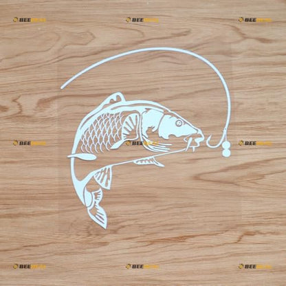 Fish Fishing Hook Sticker Decal Vinyl Love Fishing - White 8" - for Car Boat Laptop Cup No Background Die-Cut