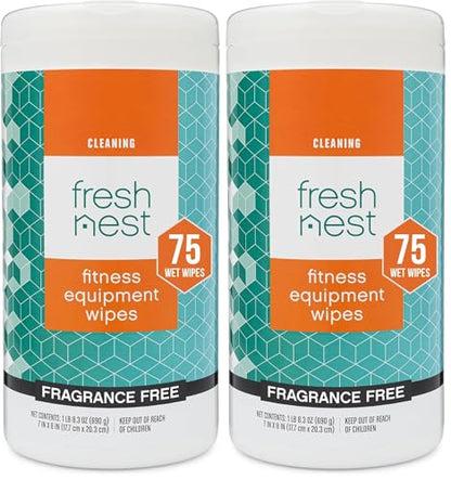 Fitness Equipment Wipes - Cleaning Wipes - 2 Pack | Cleaning Wipes for Yoga Mats,Studios, Gym, Peloton & Cycle Bikes, Spas, Fragrance-Free, Surface Cleaning for Home and Office - size: 75 Count (Pack of 2)