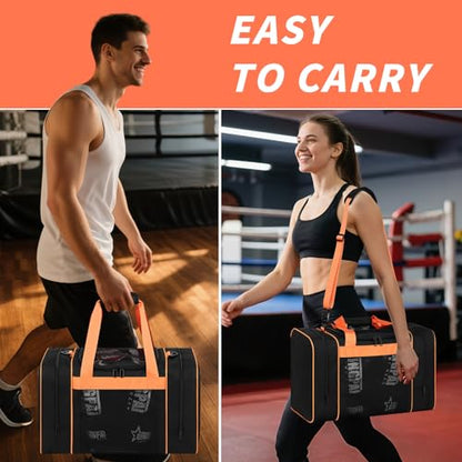 Boxing Gym Duffle Bag, Breathable Mesh Gym Bag for Boxing Gear | Ventilated Design, Wet Pocket, Privacy Pocket, Removable Shoulder Strap | Boxing, MMA, Muay Thai, BJJ & Wrestling Workout Bag - color: Orange