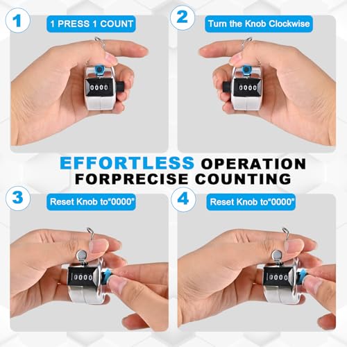 TESEAS Clicker Counter Handheld Tally Counter 4-Digit Number Counter, 2 Pack Hand Mechanical Counters Clickers Pitch Umpire Click Counter for Coaching, Knitting, People, Lap, Fishing, Golf, - color: Pink White