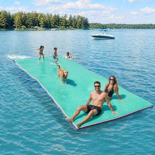 Floating Water Mat for Lake, 1.5 inch Thick Lily Pad Floating Mat for Adults, 3 Layers XPE Foam Lily Pad for Pool, River, Ocean, Boat, Beach - color: Cyan/White/Pink, size: 18FT*6FT