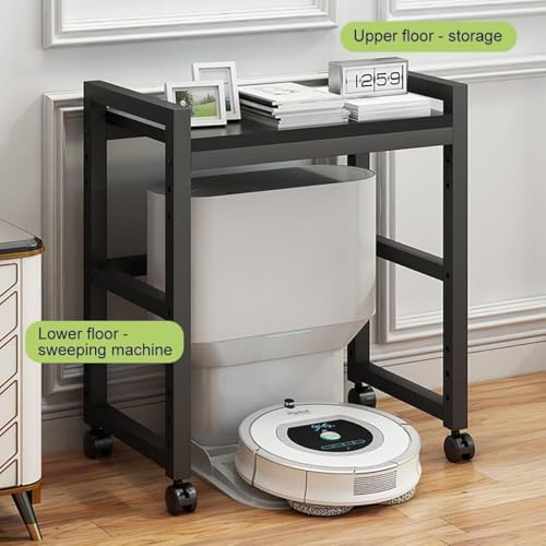 Robot Vacuum Stand Cabinet with Wheels - Mobile Storage Rack for Robot Vacuum Cleaner, Fish Tank Stand Accent End Table for Living Room Home Office(Black,19.6x14 in)