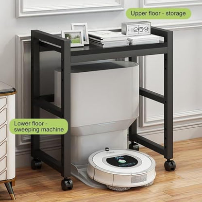 Robot Vacuum Stand Cabinet with Wheels - Mobile Storage Rack for Robot Vacuum Cleaner, Fish Tank Stand Accent End Table for Living Room Home Office(Black,19.6x14 in)